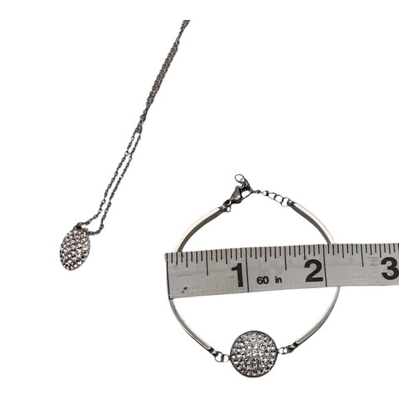 Stainless Steel Jewelry Set Necklace Earrings Bracelet Silver Tone For Women - Picture 8 of 10